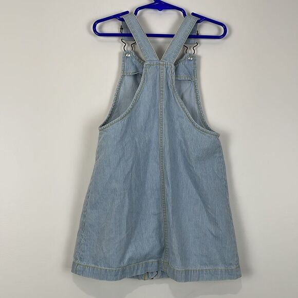 Isaac Mizrahi Girls 4T Blue Striped Overalls Dress Distressed Zipper Front - Picture 4 of 6